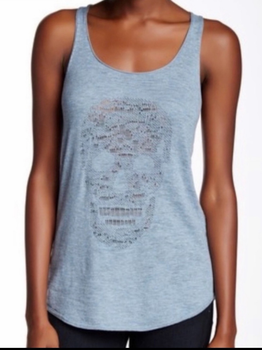 Skull Cashmere Light Blue Laser-Cut Skull Tank Top